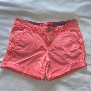 Neon Coral Midi Shorts